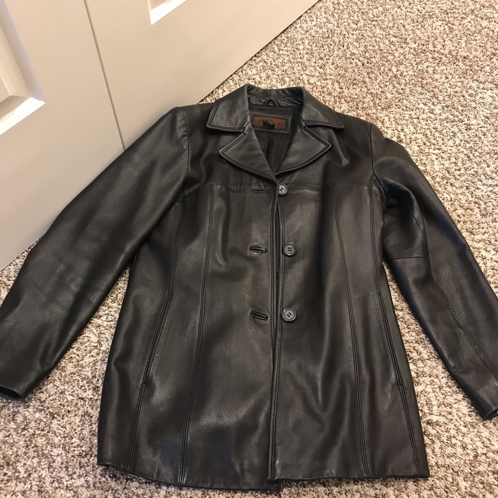 Ladies black leather coat size M